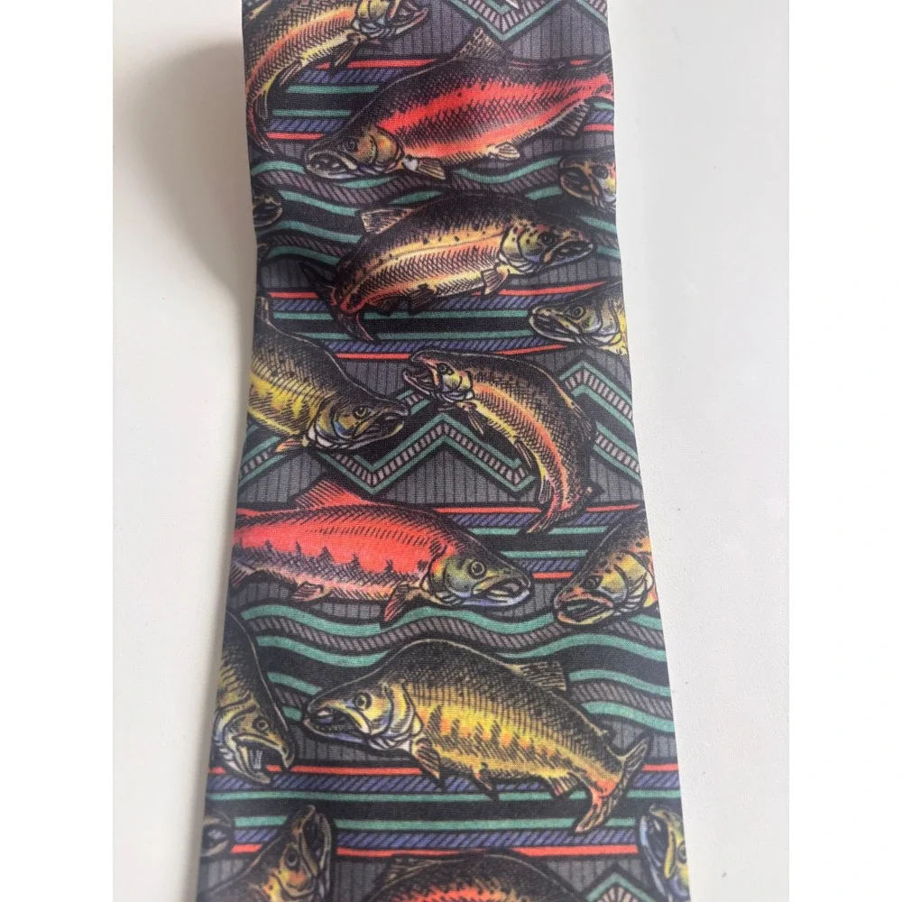 Dem Crazy Necktie Mens OS Multicolor Excellent Native Salmon Fish Print 1999 USA